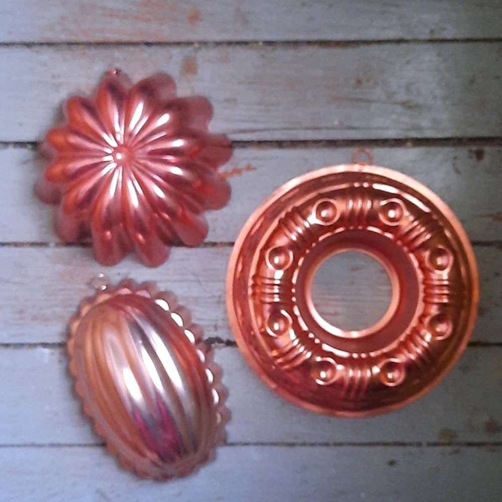 Three Antique Copper Jello Molds